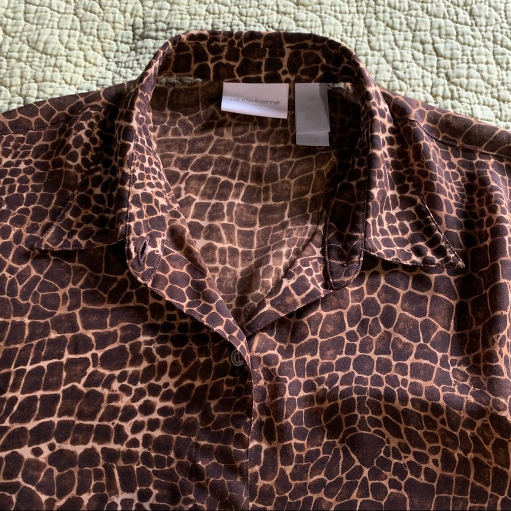 Liz Claiborne Blouse Animal Print Long Sleeve Size XL - Picture 2 of 12
